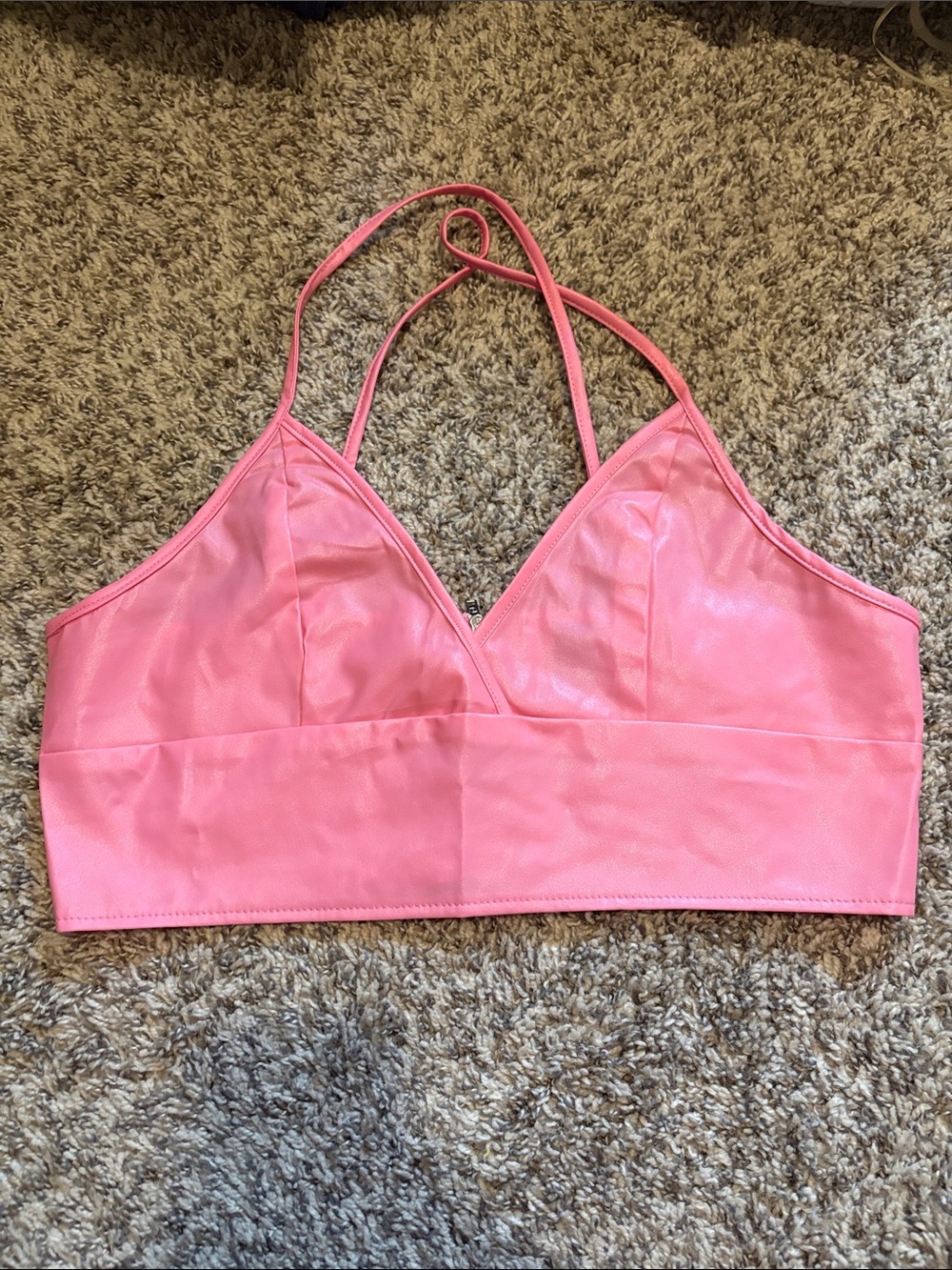 2/$12 SHEIN Faux Leather Halter Crop Top - Pink